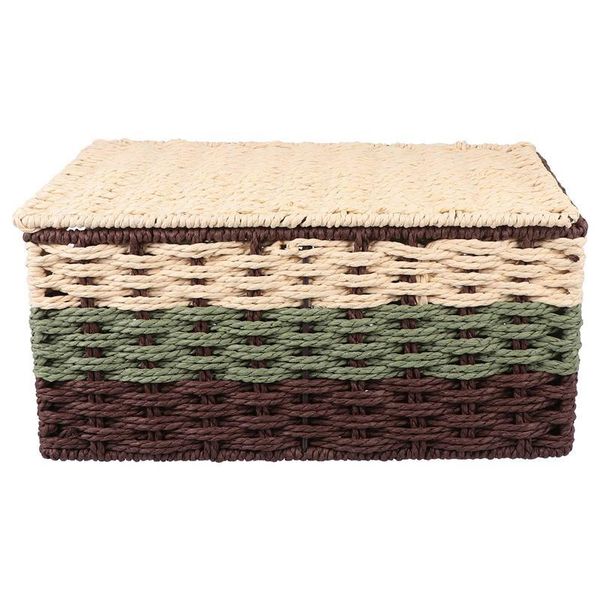 

Creative Woven Storage Basket With Lid Snacks Sundries Box Organizer Laundry & Organization