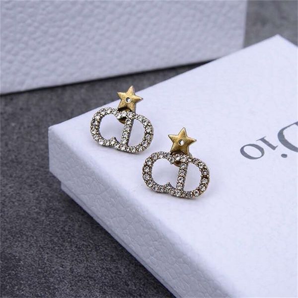 

70% off outlet online new letter full diamond earrings female five angle earrings s925 silver needle small fragrance jewelry, Golden
