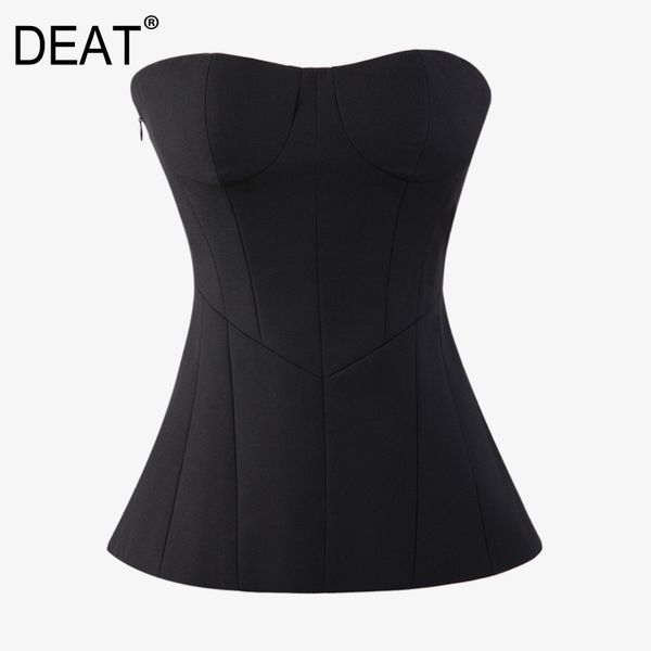 

[deat] street style off shoulder zipper chest three dimensional fishbone corset chest wipe base strapless summer gx1113 210428, White