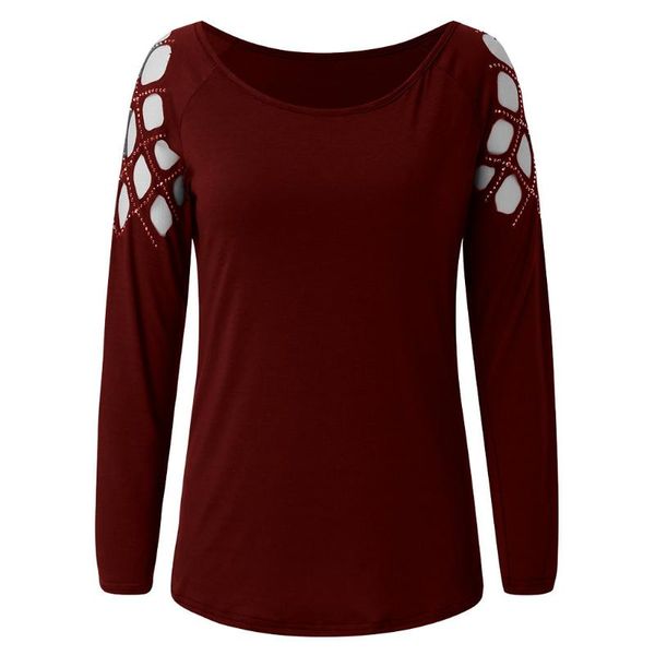 

women's t-shirt explosion models drilling long sleeve cotton shirt women, White