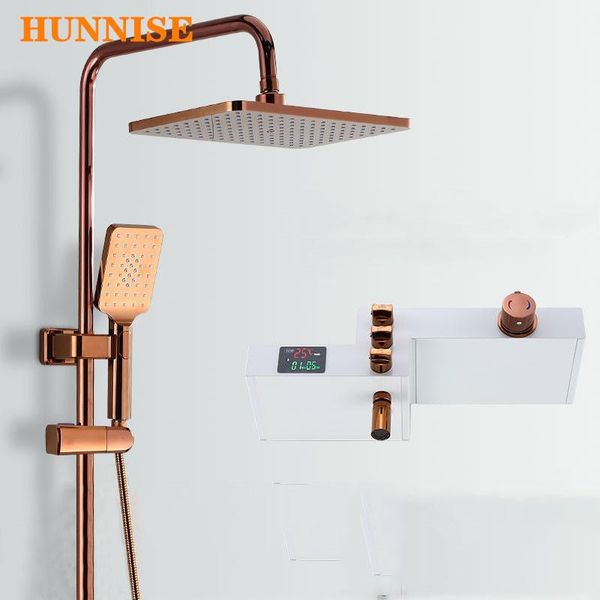 

rose gold shower set hunnise thermostatic bathroom system rainfall head digital sets