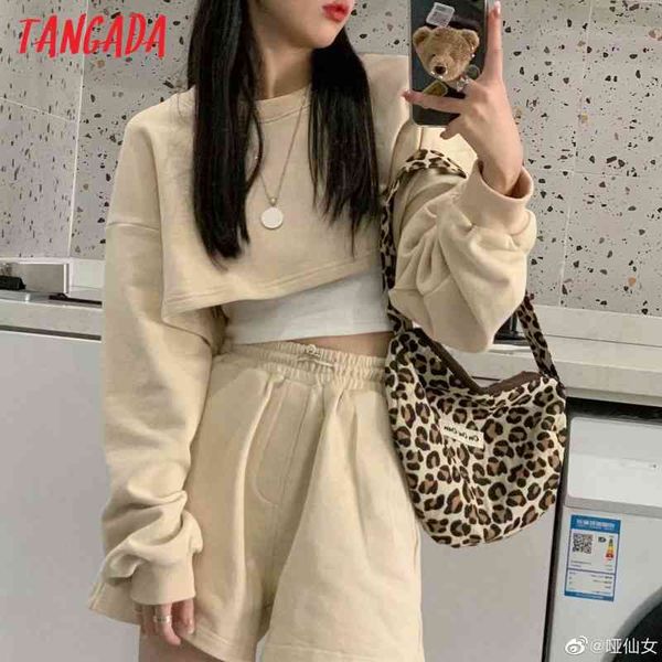 

women tracksuit cotton suit 2 pieces sets crop hoodies sweatshirt and shorts suits 2t6 210416, White