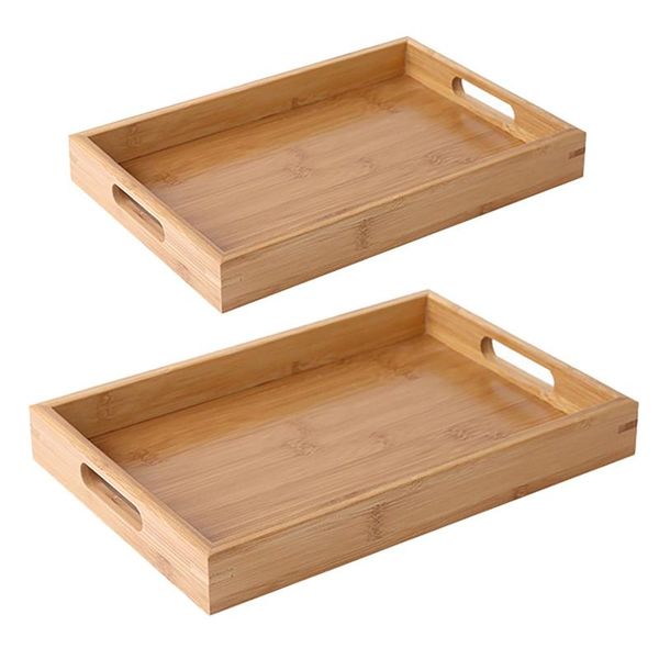 

kitchen storage & organization 2pcs wooden bamboo rectangular serving plate tea cutlery plates pallet fruit decoration multiple, l xl