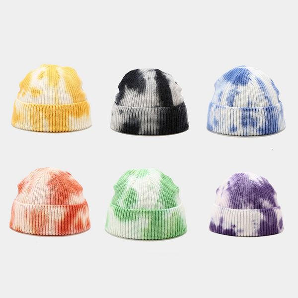 

fashion tie dyed knitted hat women's autumn and winter outdoor street hip hop knitted melon skin hat warm hat, Blue;gray
