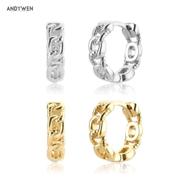 

hoop & huggie andywen 925 sterling silver gold locker chain 10mm thick huggies hoops earring women piercing luxury jewelry clips wedding, Golden;silver