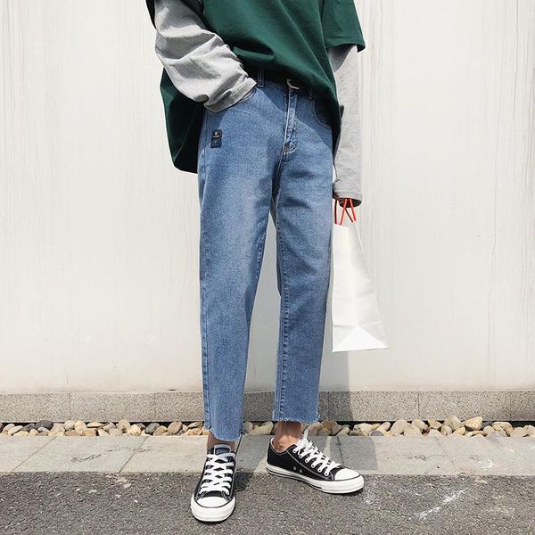 

slim men jeans solid color pants casual tactical male cotton trousers classic fashion cowboy hip hop thin summer sweatpants men's, Blue