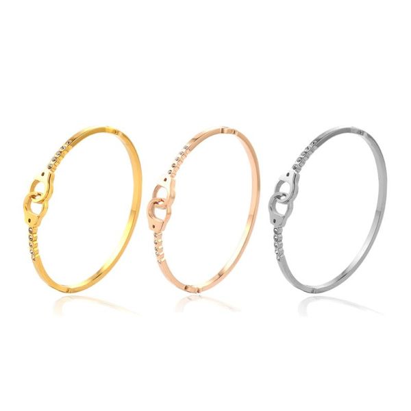 

luxury rhinestone crystal handcuffs cuff slide stainless steel wristband bangles for women pulseras bijoux bangle, Black