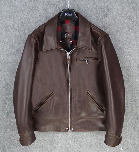 

men's leather & faux 2021 dark brown men american casual style jacket large size xxxl genuine cowhide autumn slim fit natural coat, Black