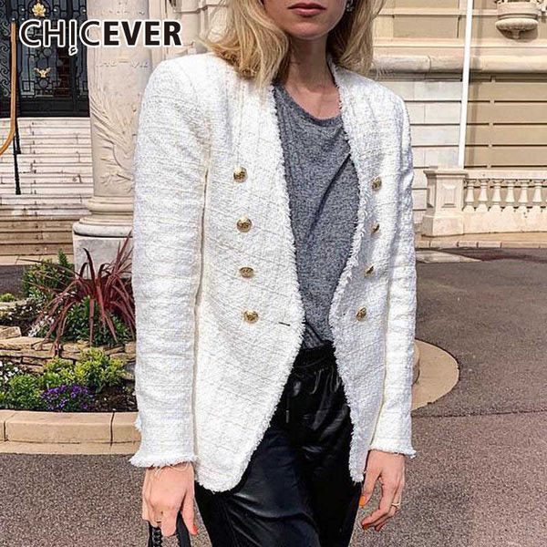 

chicever white blazers for women v neck long sleeve patchwork designer tassel loose high street tweed coats female clothing 210930, White;black