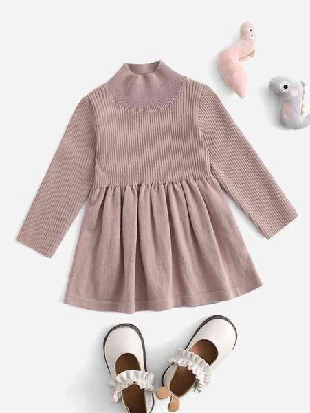 

baby mock neck flare hem sweater dress she, Red;yellow