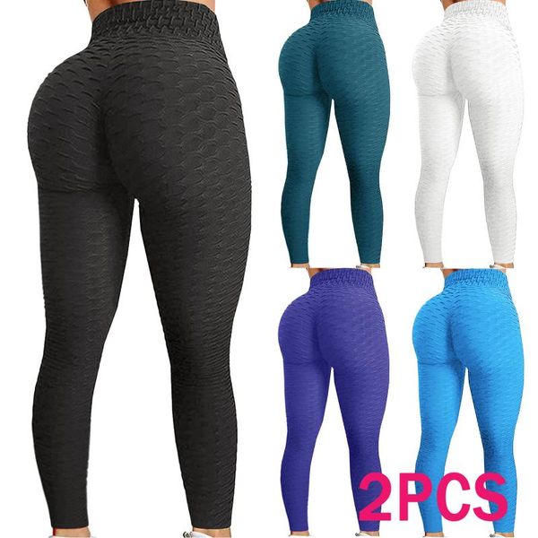 

2pc women solid color fitness leggings yoga pants ankle-length stretch workoout elasticity push up sports legging d4 outfit