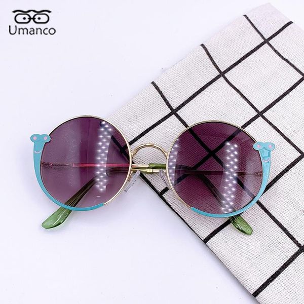 

sunglasses 2021 lovely cartoon round for children snail animal boys girls gift gold metal frame travel street anti uv400, Blue