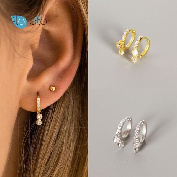 

hoop & huggie yuxintome 925 sterling silver gold zircon charm piercing pendiente minimalist jewelry for loops rock punk clip round, Golden;silver