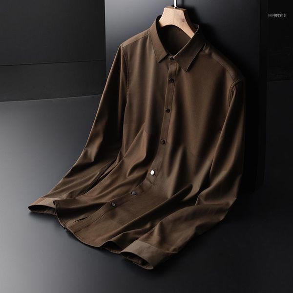 

minglu spring and autumn mens dress shirt luxury silky fabric fashion business men plus size 4xl slim coffee shirts1, White;black