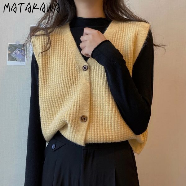 

matakawa fashion v-neck sweater vest women women's vest spring waistcoat loose outer wear knitted cardigan coat 210513, Black;white