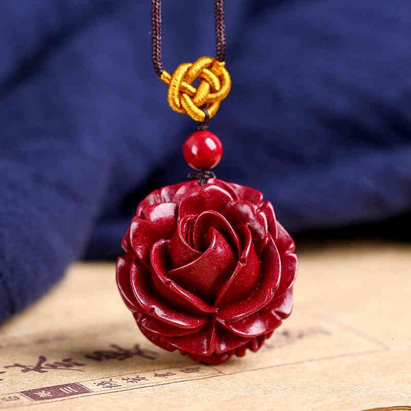 

chinese style products natural cinnabar stone rose pendant purple gold sand flower blossom rich sweater chain good luck is the first to ward