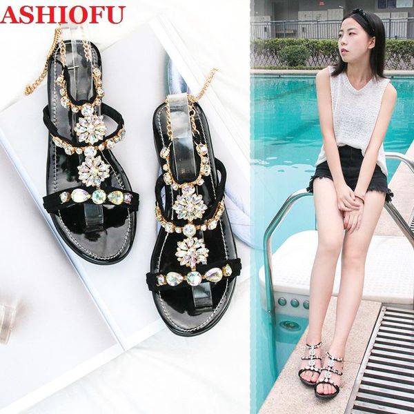 

real po handmade women's flat sandals simple style beach summer shoes back-to-school party prom fashion, Black