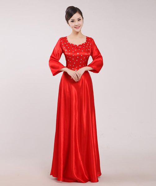 

casual dresses women sequined chorus performance costume o-neck long recitation ensemble welcome ceremony stage dress, Black;gray