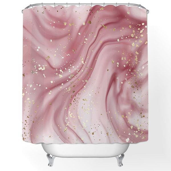 

shower curtains rendering art print bathroom curtain with hooks rings waterproof bath pink home decoration sprinkle gold leaf