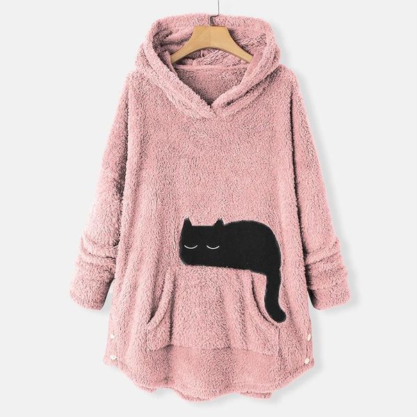 

hoodie womens fleece hoodies cat embroidery warm hooded pullover sweatshirts jumper women tracksuit women's jackets, Black;brown