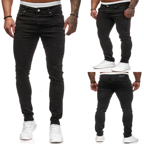 

mens ripped denim jeans male skinny slim fit pencil pants black casual hip hop trousers with holes, Blue