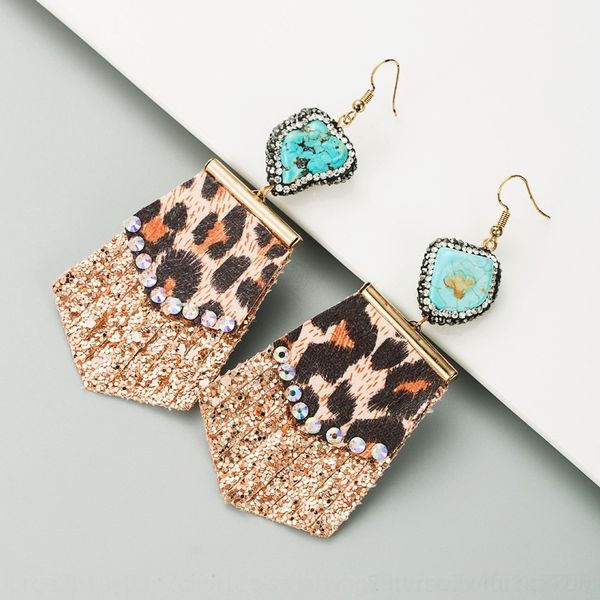 

s6I trendy leopard print long leather diamond and small fresh diamond earrings for stud women exaggerated earrings, Golden;silver