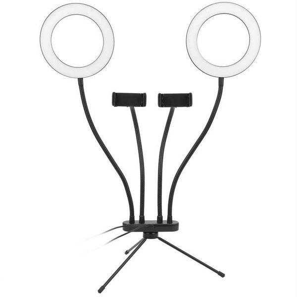 

flash heads ring light led dual fill phone clamp table flexible dimmable for selfie