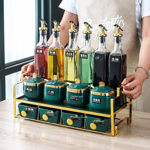 

nordic household seasoning rack jar kitchen storage box set oil bottle pot salt bottles & jars