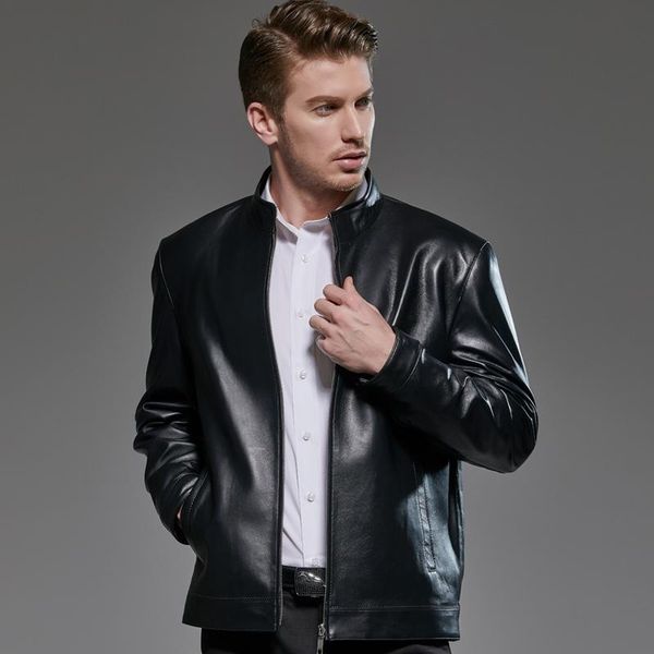 

men's leather & faux mens jacket plus size sheepskin coat for men genuine jackets brown stand collar spring autumn 2021 188706 kj2290, Black