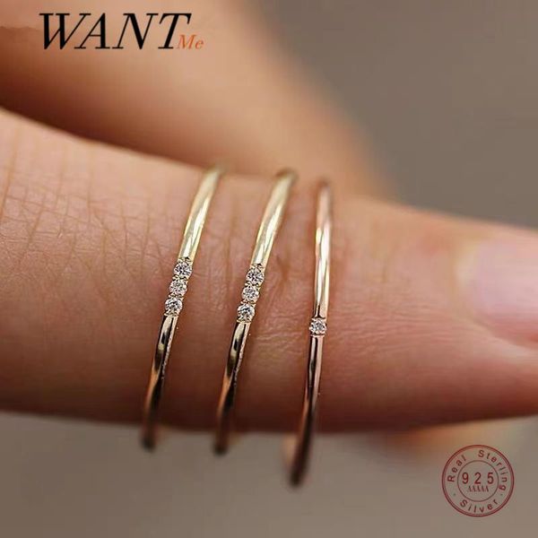 

cluster rings wantme 925 sterling silver minimalist shiny zircon ring for women kids classical wedding band dainty engagement fashion jewelr, Golden;silver