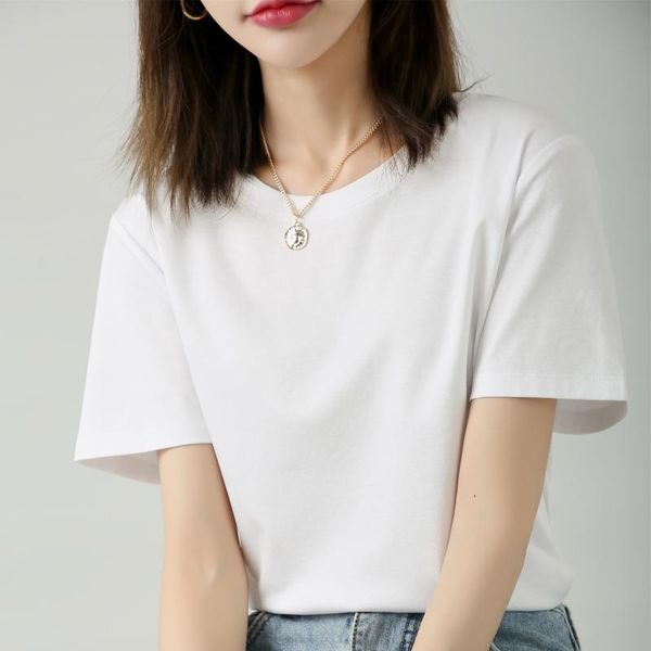 

women's t-shirt 100% cotton women summer fashion solid o-neck short sleeve female pullover elegant delicate chic sweet basic tees, White