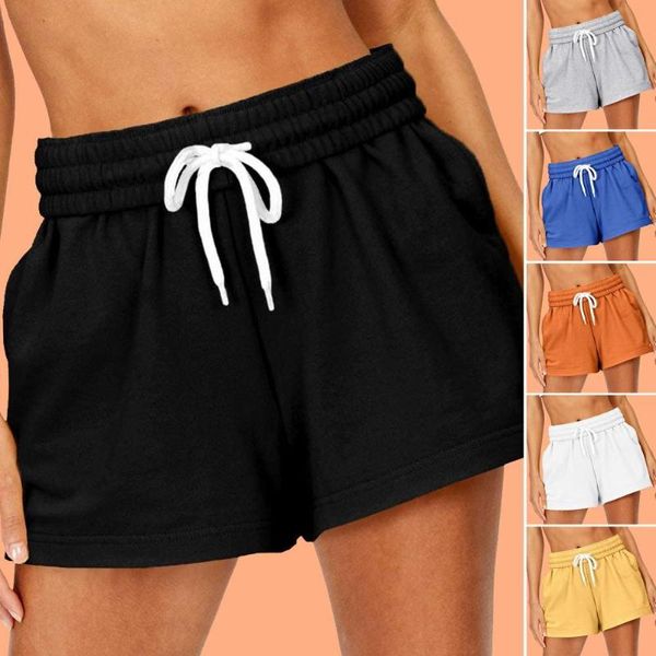 

women's shorts summer women short pants drawstring solid color high waist loose sports candy colors, White;black