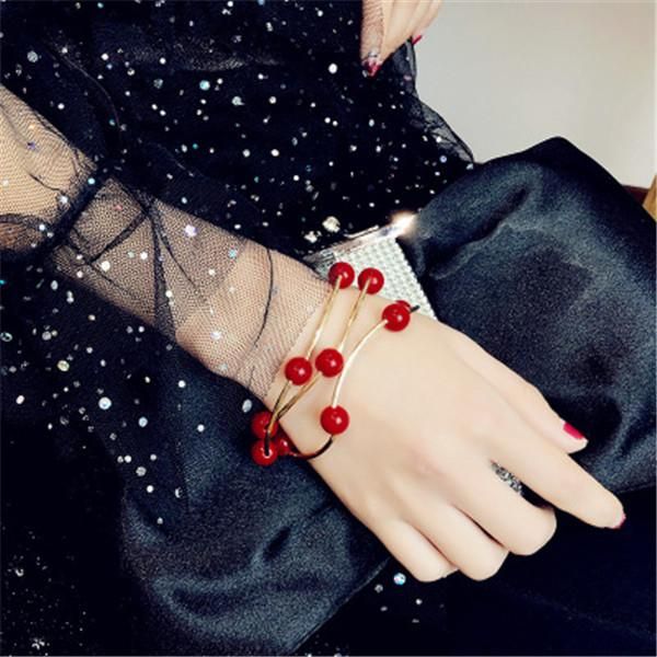 

charm bracelets multi-circle red bead for women internet celebrity korea simple student boudoir pulseras femme bohemian mujer jewelry, Golden;silver