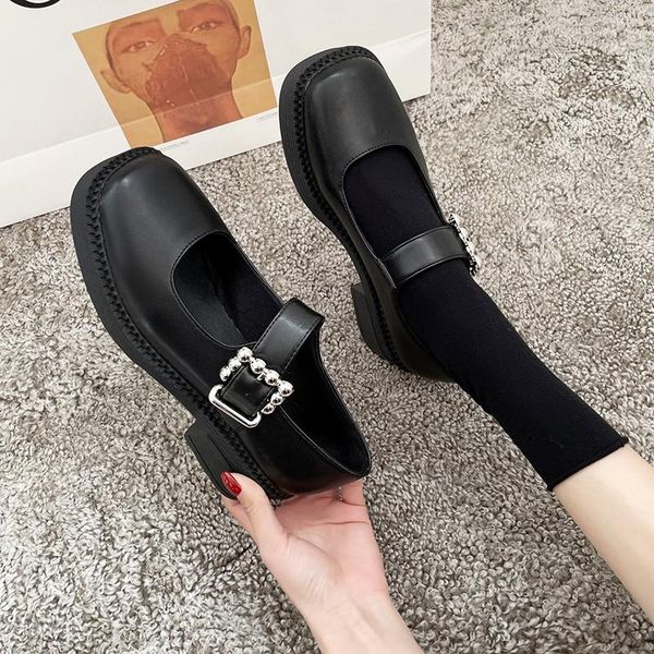 

dress shoes good metal woman med heels ladies lolita buckle mary janes for women 2021 spring black platform pu leather