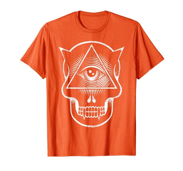

satan god eye fang horn skull t-shirt, White;black