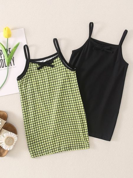

toddler girls 1pc bow front cami dress & 1pc plaid cami dress she, Red;yellow
