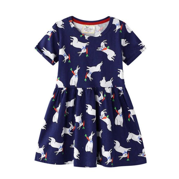 

jumping meters girls princess animals dress for summer cotton baby clothing rabbits print children kids dresses 210529, Red;yellow