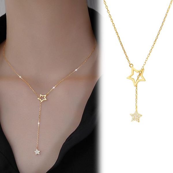 

pendant necklaces fashion five-pointed stars for women girls elegant trendy style double necklace jewelry gifts, Silver