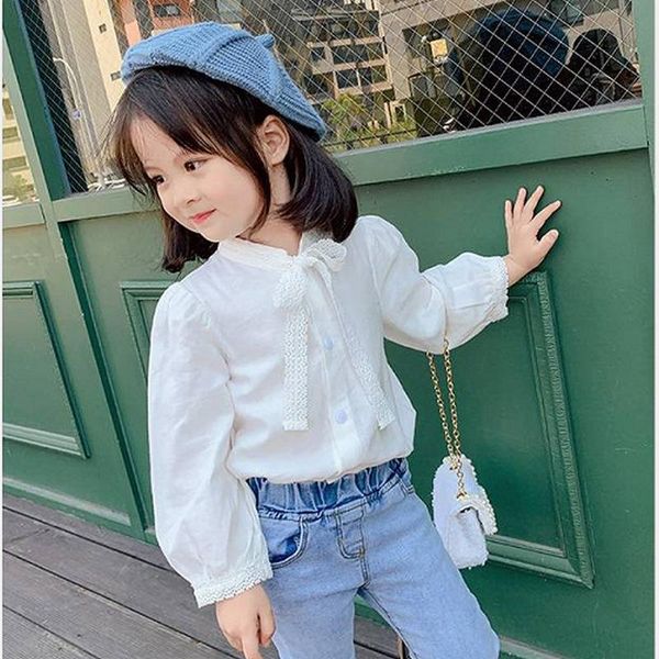 

shirts 2021 spring arrival girls princess lace bow blouse kids white, White;black