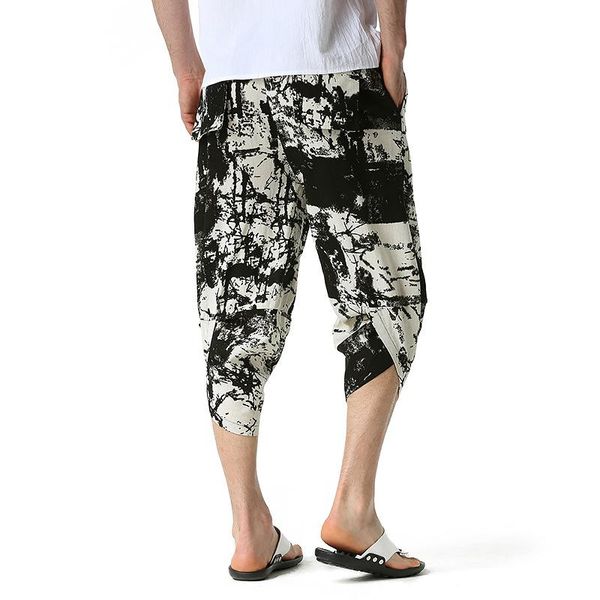 

summer 100% cotton men harlan wide legged pants seven points feet urban leisure youth trousers running, Black;blue