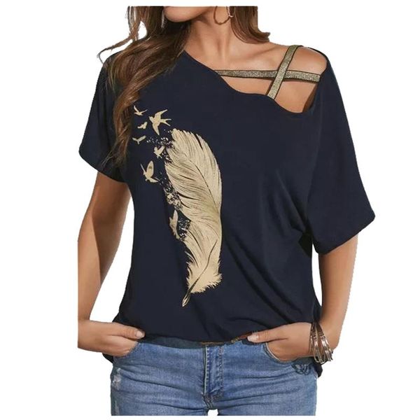 

women's blouses & shirts women casual blouse with feather appliques print off shoulder hollow up half sleeves t shirt, White