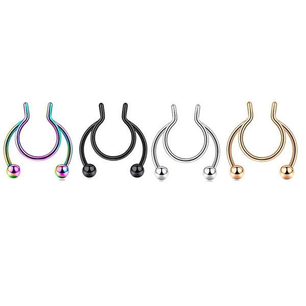 

fake nose clip ring studs hoop medical stainless steel septum piercings body jewelry women men accessories, Silver
