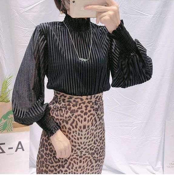 

vintage lantern sleeve turtleneck blouse women 2021 lolita style corduroy long blouses casual blusa shirt blusas women's & shirts, White