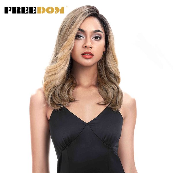 

om synthetic lace wig 20 inche body wave ombre blond 613 asymmetry s for black women heat resistant fashion, Black;brown