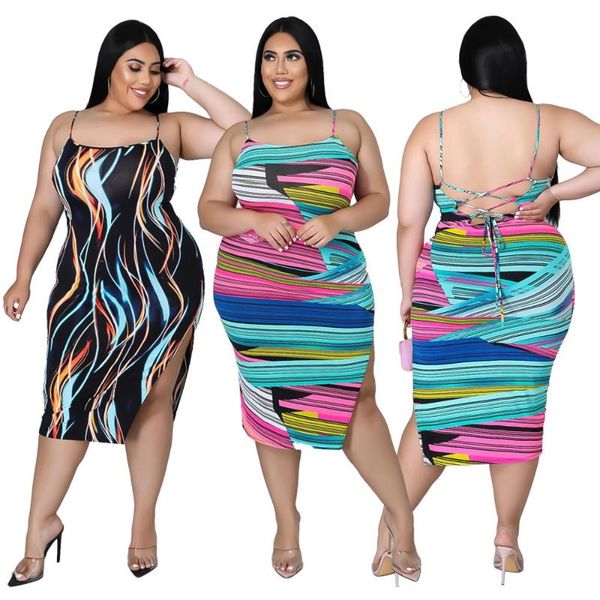 

plus size dresses dress summer clothing fashion stripes printing tie dye short sleeve for women 2021 wholesale drop, Black