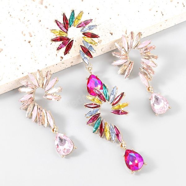 

elegant multi color crystal earrings luxury geometric water drop glass drill dangle earrings girls party brincos, Silver
