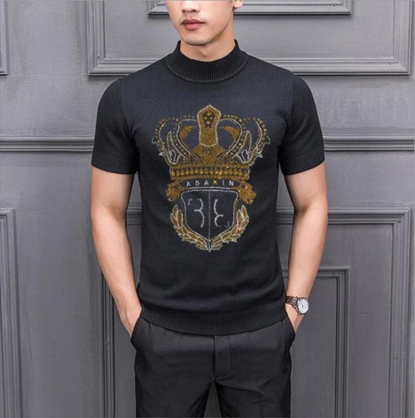 

men's sweaters sweater men autumn winter rhinestones round collar pullover casual pull homme, White;black