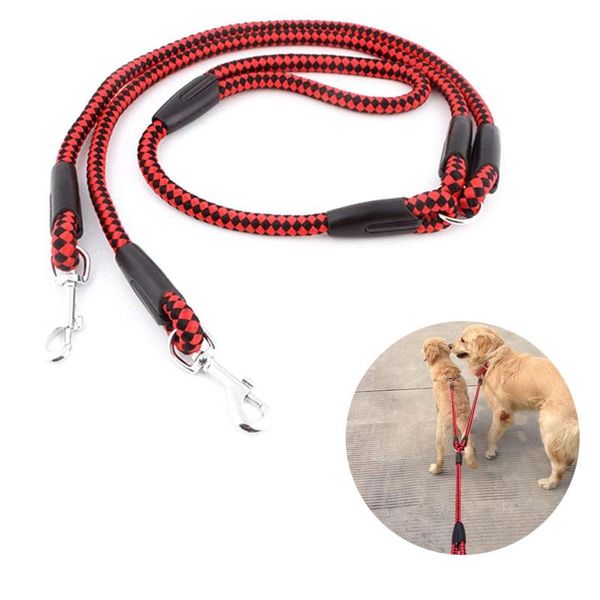 

dog collars & leashes nylon ribbon double leash one drag braided for walking training adjustable size pet leads belt safety traction rope