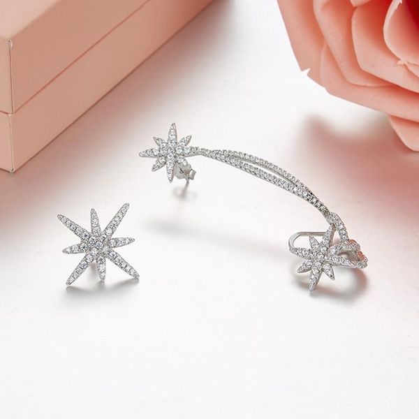 

stud soelle 925 sterling silver 2 colors asymmetrical star fine earrings micro cubic zirconia stones women jewelry, Golden;silver