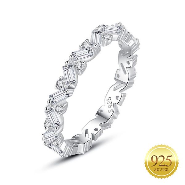 

luxury 925 sterling silver engagement wedding row ring brilliant promise eternity tennis rings for women #5 #6 #7 #8 #9, Slivery;golden